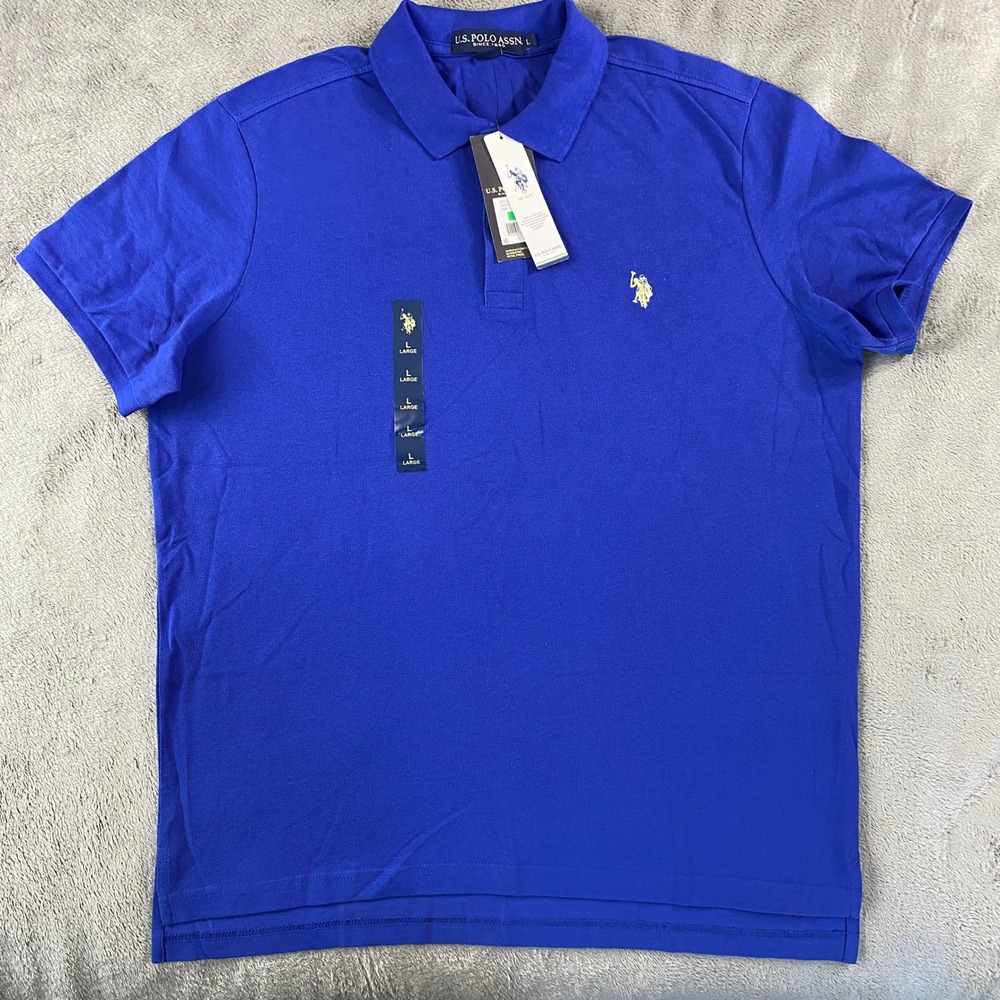 U.S. Polo Assn. Solid Pique Polo Shirt Mens L Royal Blue Short Sleeve Golf